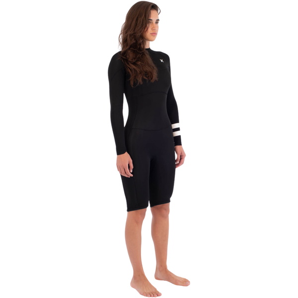 2026 Hurley Womens Air 2mm Mid Long Sleeve Back Zip Shorty Wetsuit WSS0014232 - Black